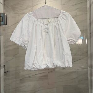 Anthropologie White Puff Sleeve Smocked Blouse